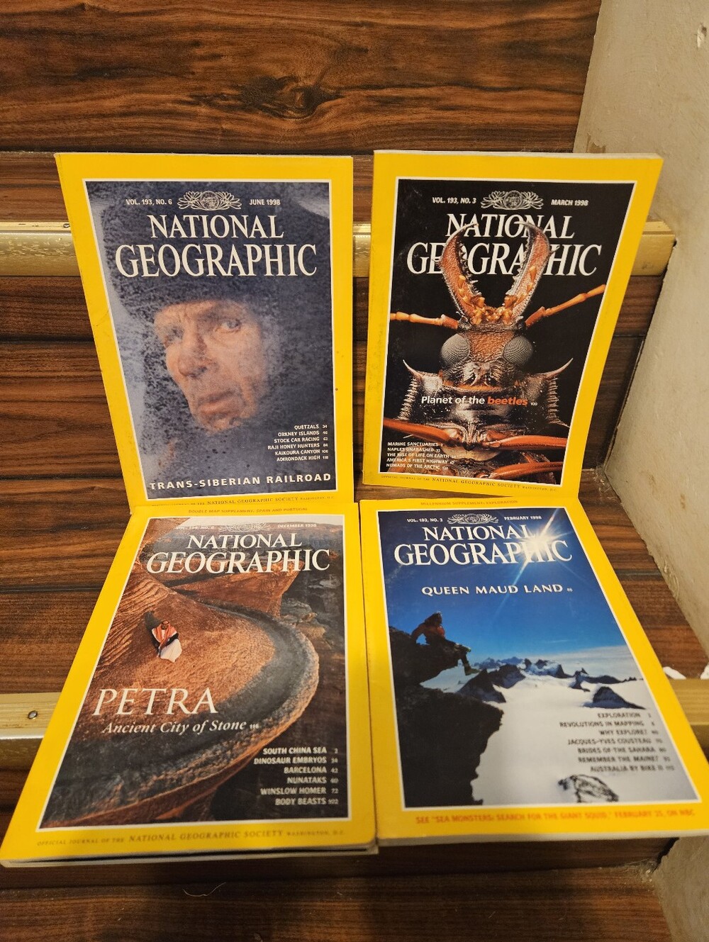 Lot of 4 National Geographic Magazines 1998 – Petra, Beetles, Trans-Siberian